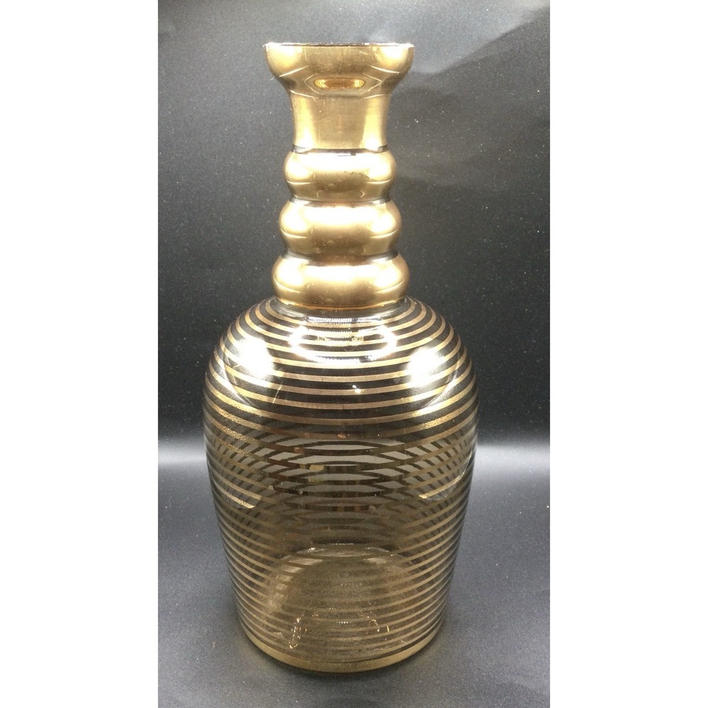 Amber Decanter Gold Concentric Rings Bohemian Art Glass vase